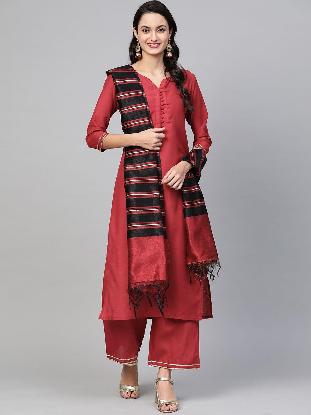 indo era women maroon & black solid kurta with palazzos & dupatta