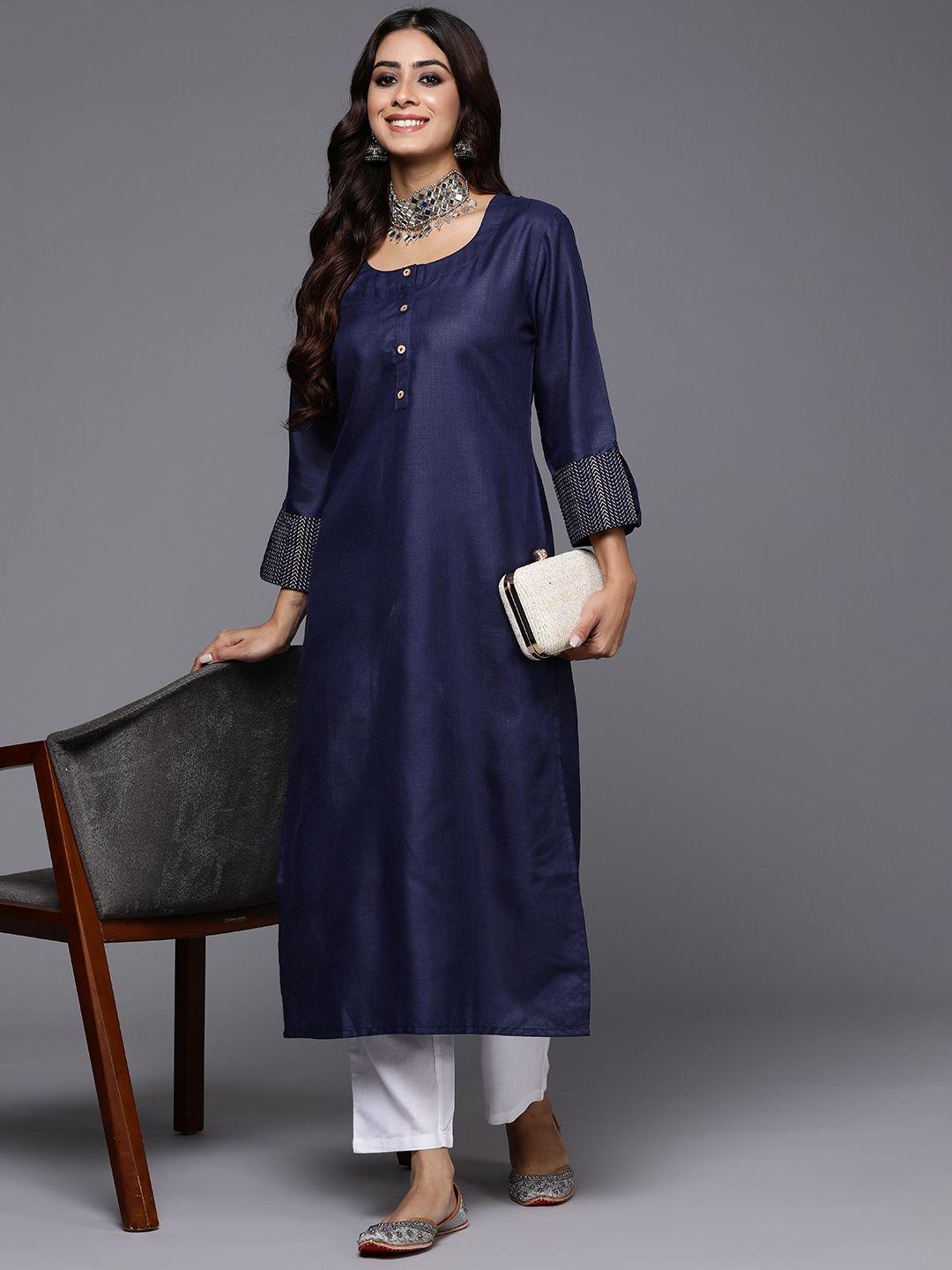 indo era women navy blue & blue indigo straight kurta