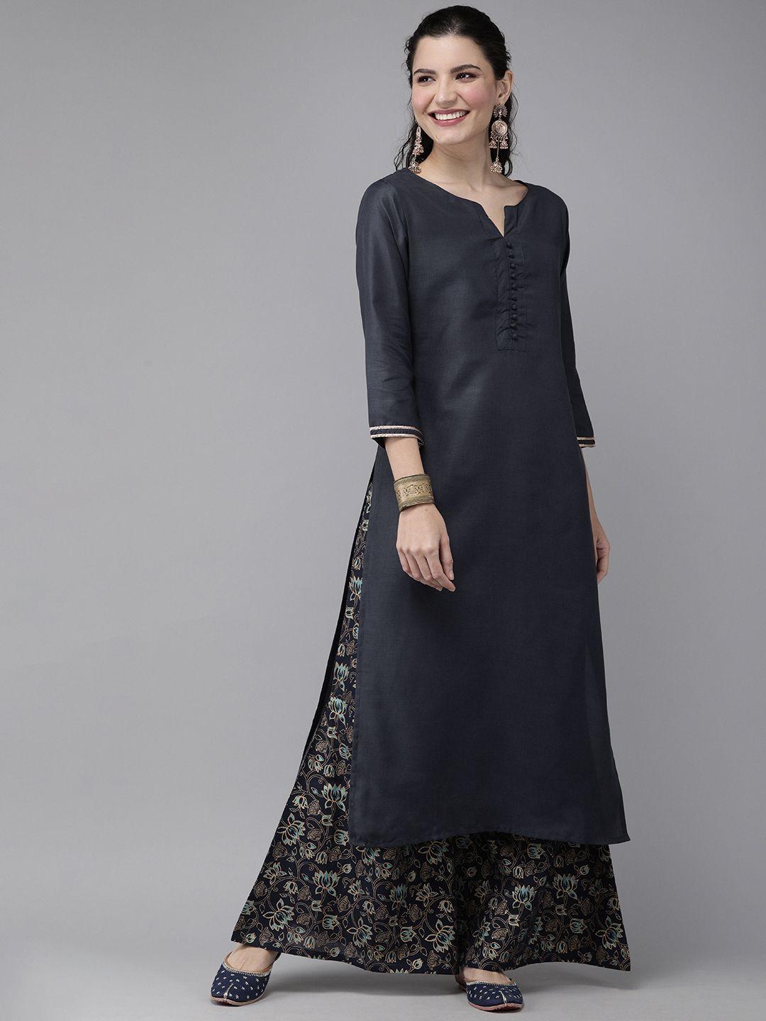 indo era women navy blue kurta with zari detailing