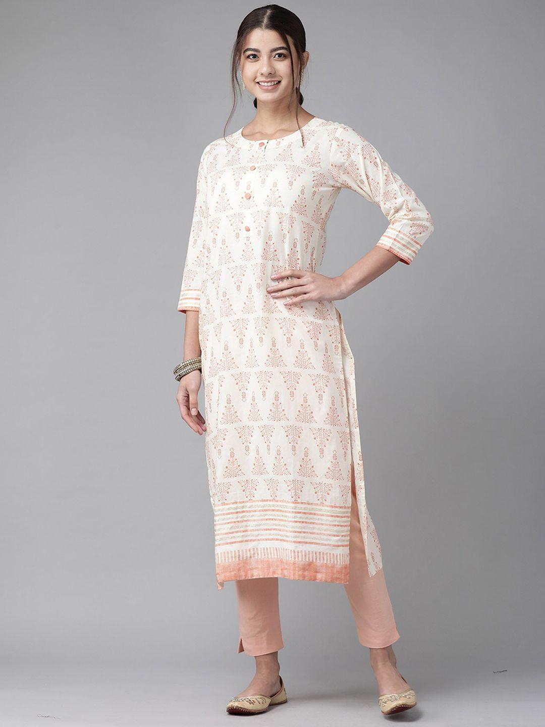 indo era women off white abstract printed round neck kurta