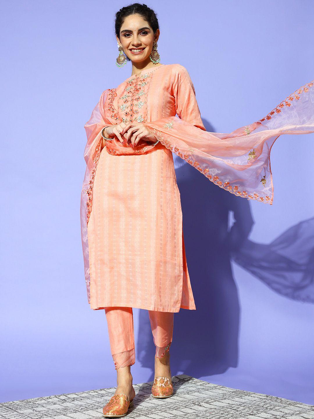 indo era women orange cotton blend pakistani suit kurta set