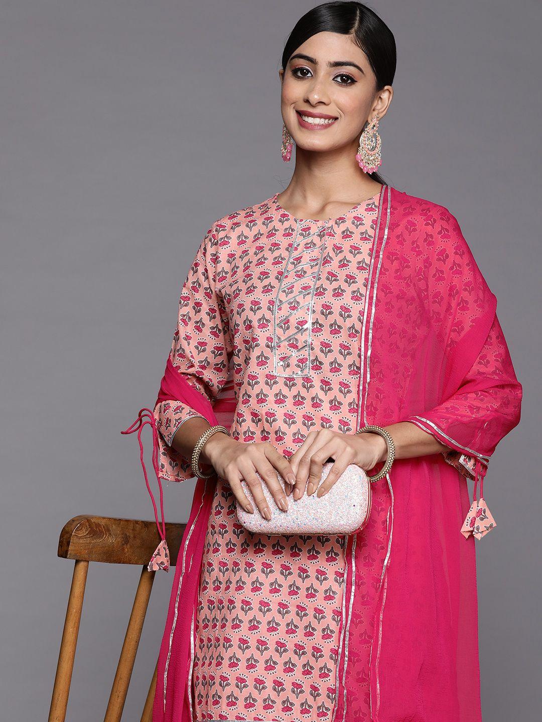 indo era women pink ethnic motifs printed kurta with sharara & with dupatta