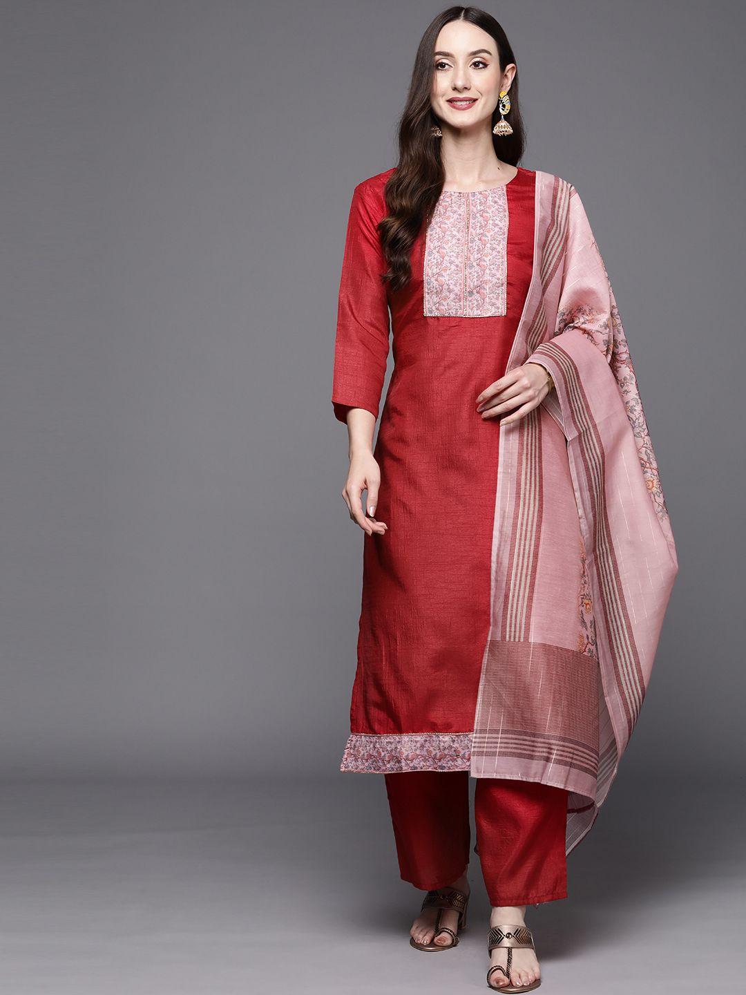 indo era women pink floral printed kurta with palazzos & dupatta