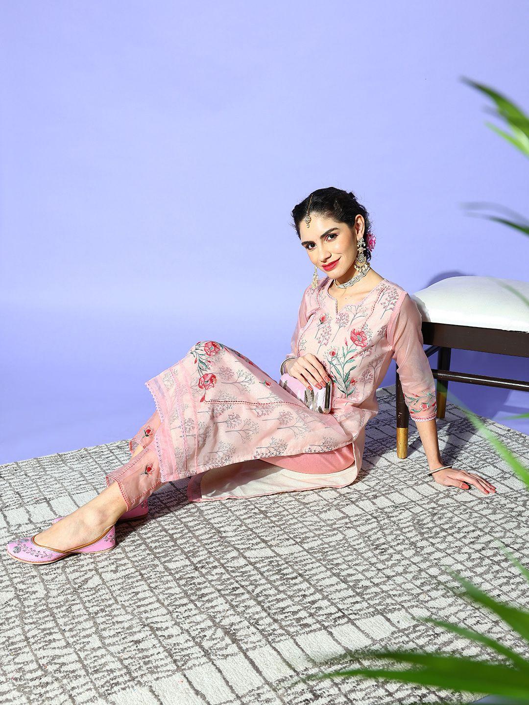 indo era women pink silk blend pakistani suit kurta set