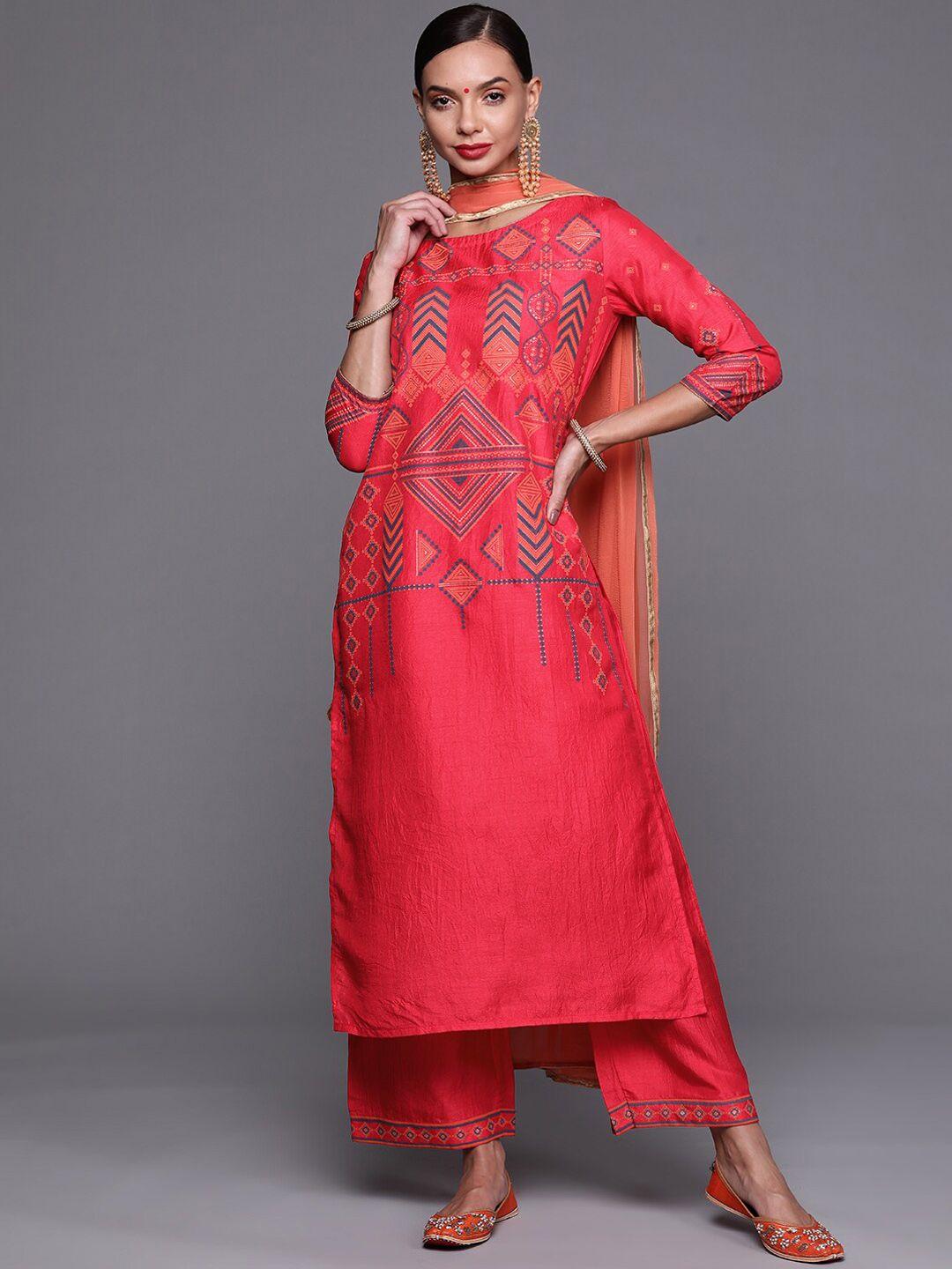 indo era women printed kurta with palazzos & with dupatta