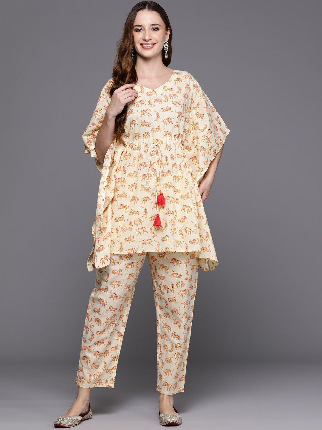 indo era women printed pure cotton tunic with trousers