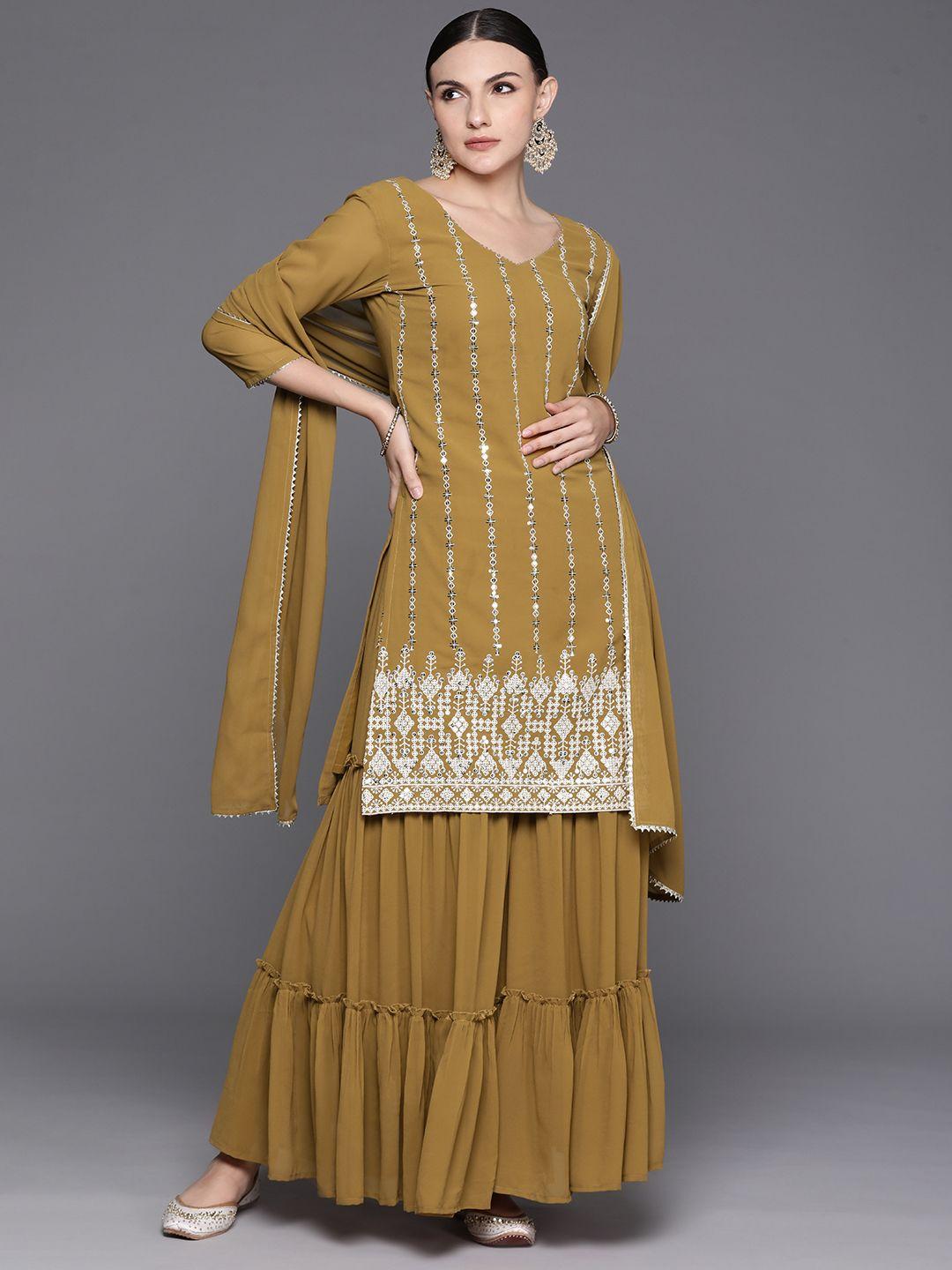 indo era women regular sequinned kurta with sharara & with dupatta