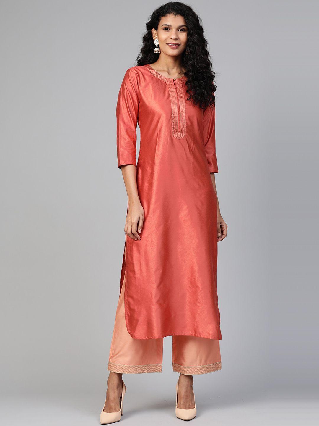 indo era women rust thread work kurta