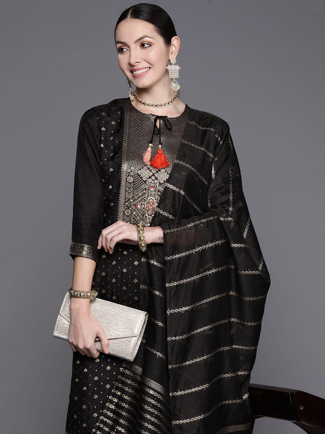 indo era women woven design ethnic motifs zari regular kurta with trousers & with dupatta