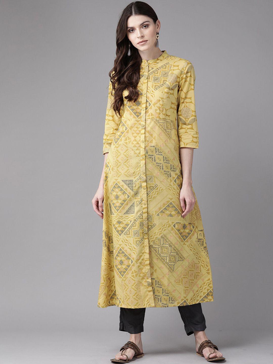 indo era women yellow geometric printed a-line kurta