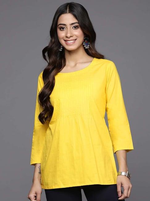 indo era yellow cotton regular fit tunic