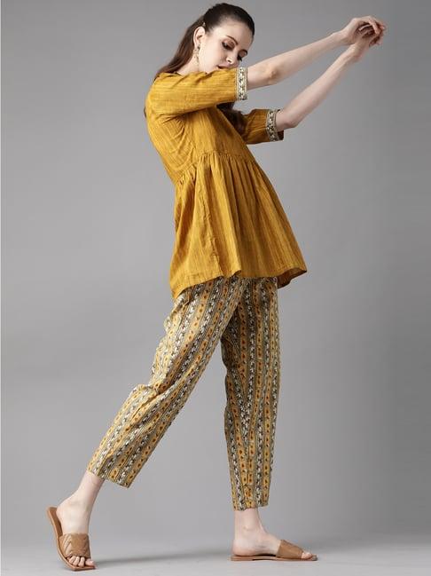 indo era yellow cotton tunic pant set