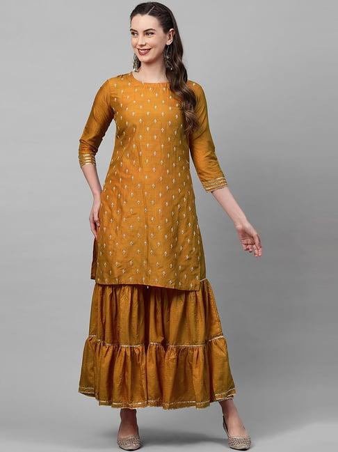 indo era yellow embellished kurta sharara set