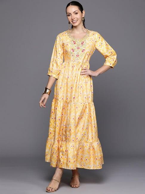 indo era yellow embroidered dress