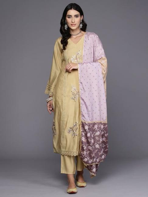 indo era yellow embroidered kurta pant set with dupatta