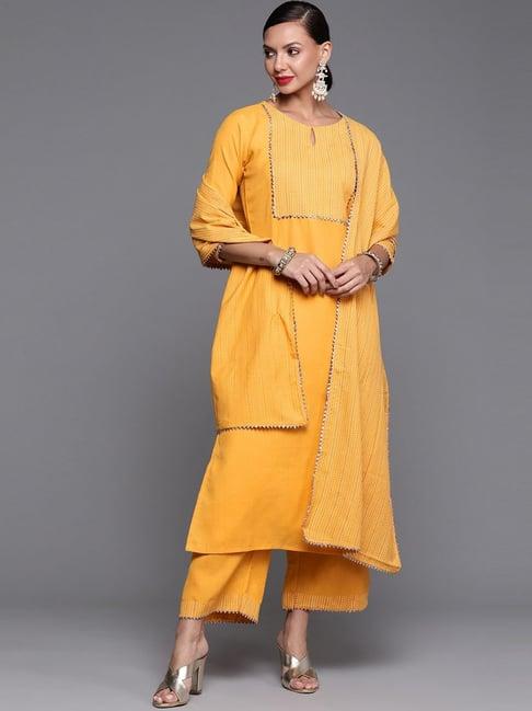 indo era yellow printed kurta palazzo set with dupatta