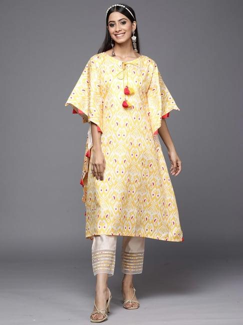 indo era yellow printed kurta pant set