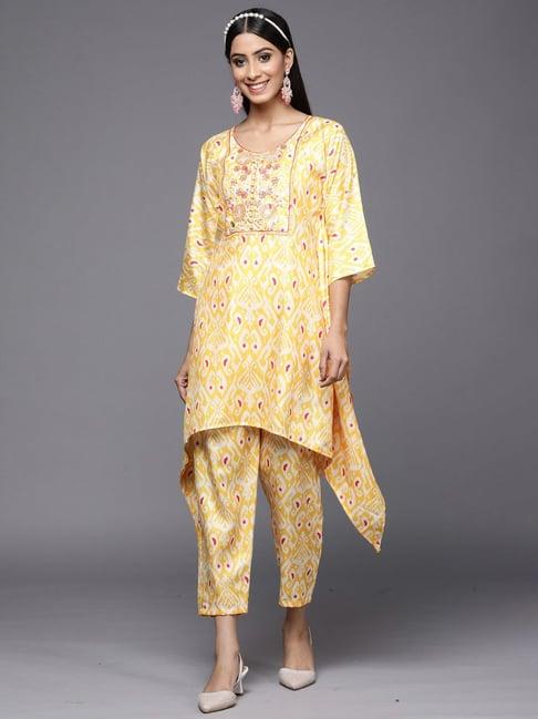 indo era yellow printed kurti pant set