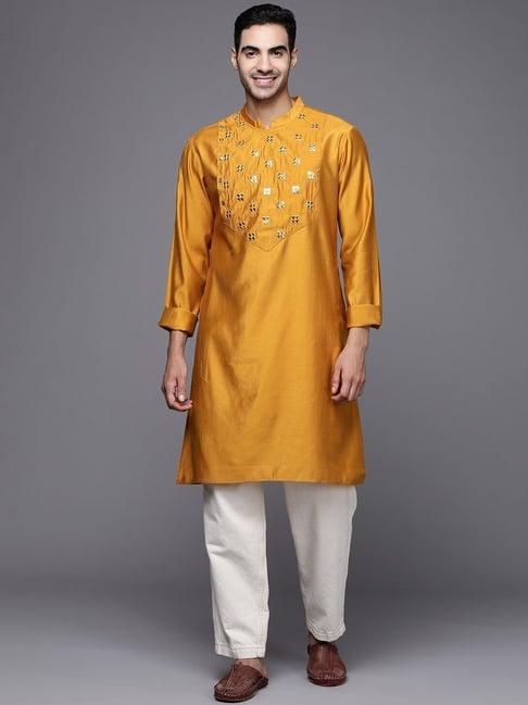 indo era yellow regular fit embellished kurta