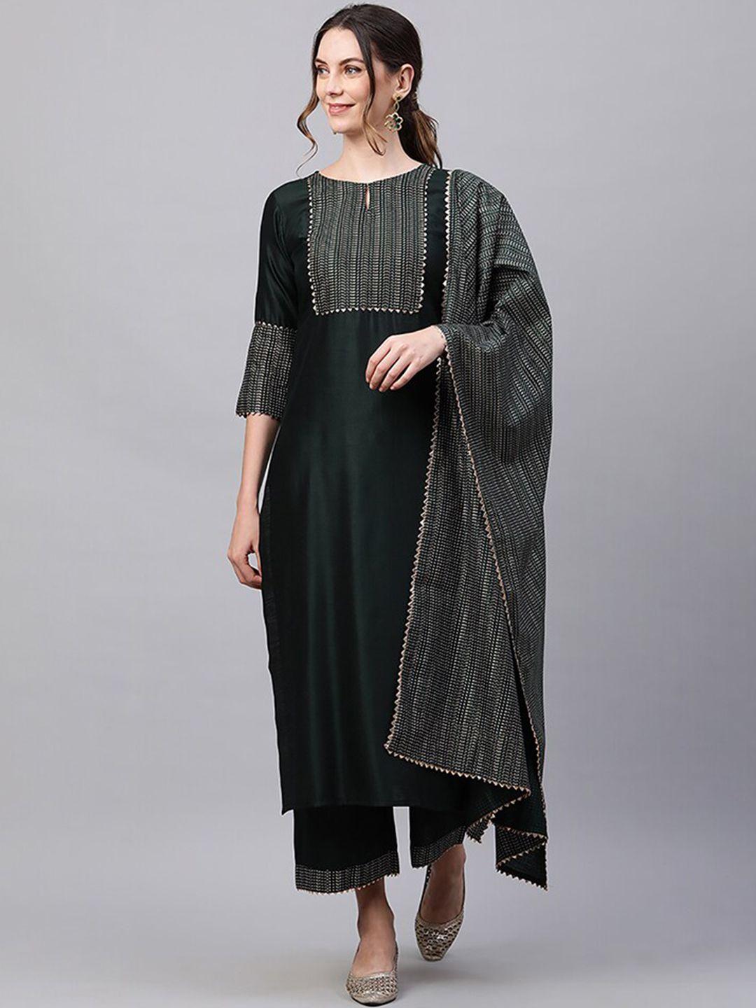 indo era yoke design gotta patti kurta with trousers & dupatta