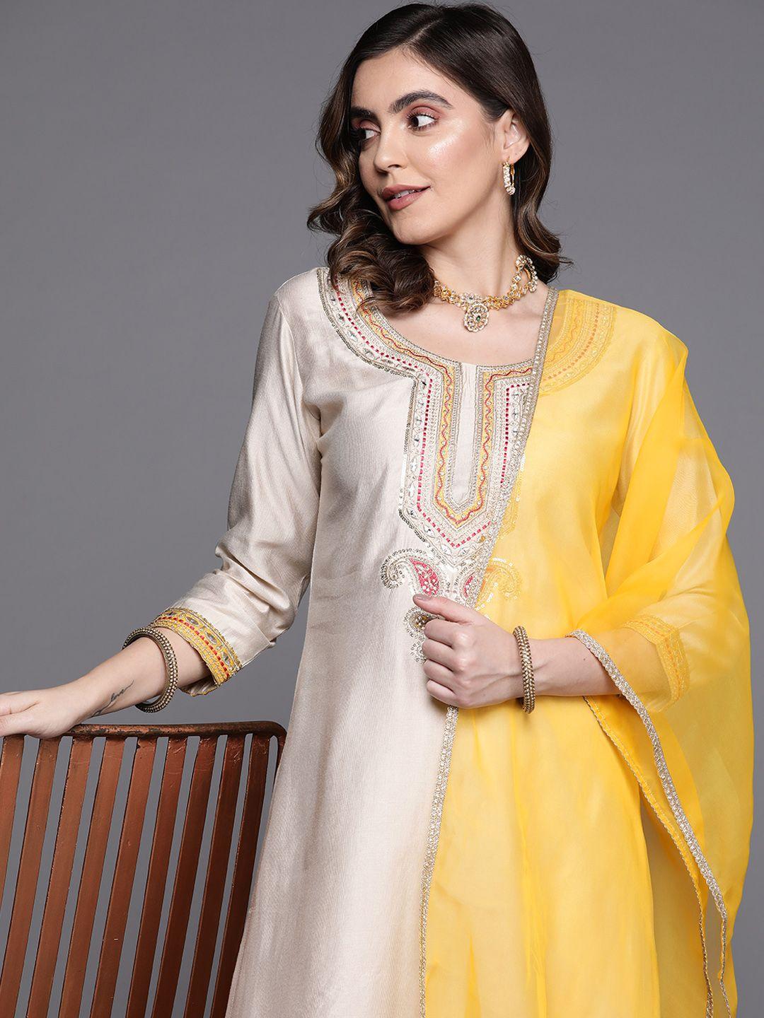 indo era yoke design liva kurta with trousers & with dupatta