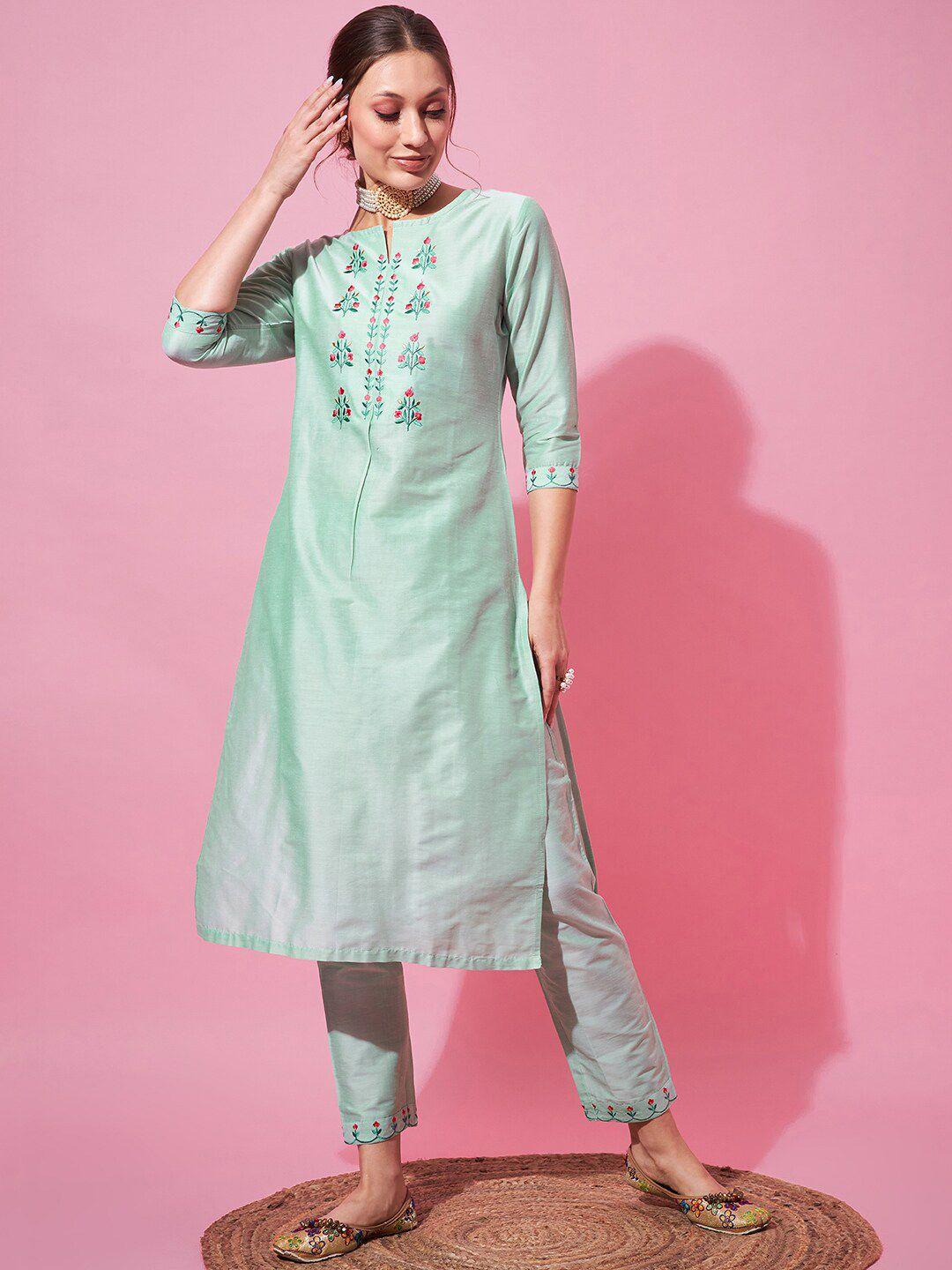 indo street embroidered a-line kurta with trousers