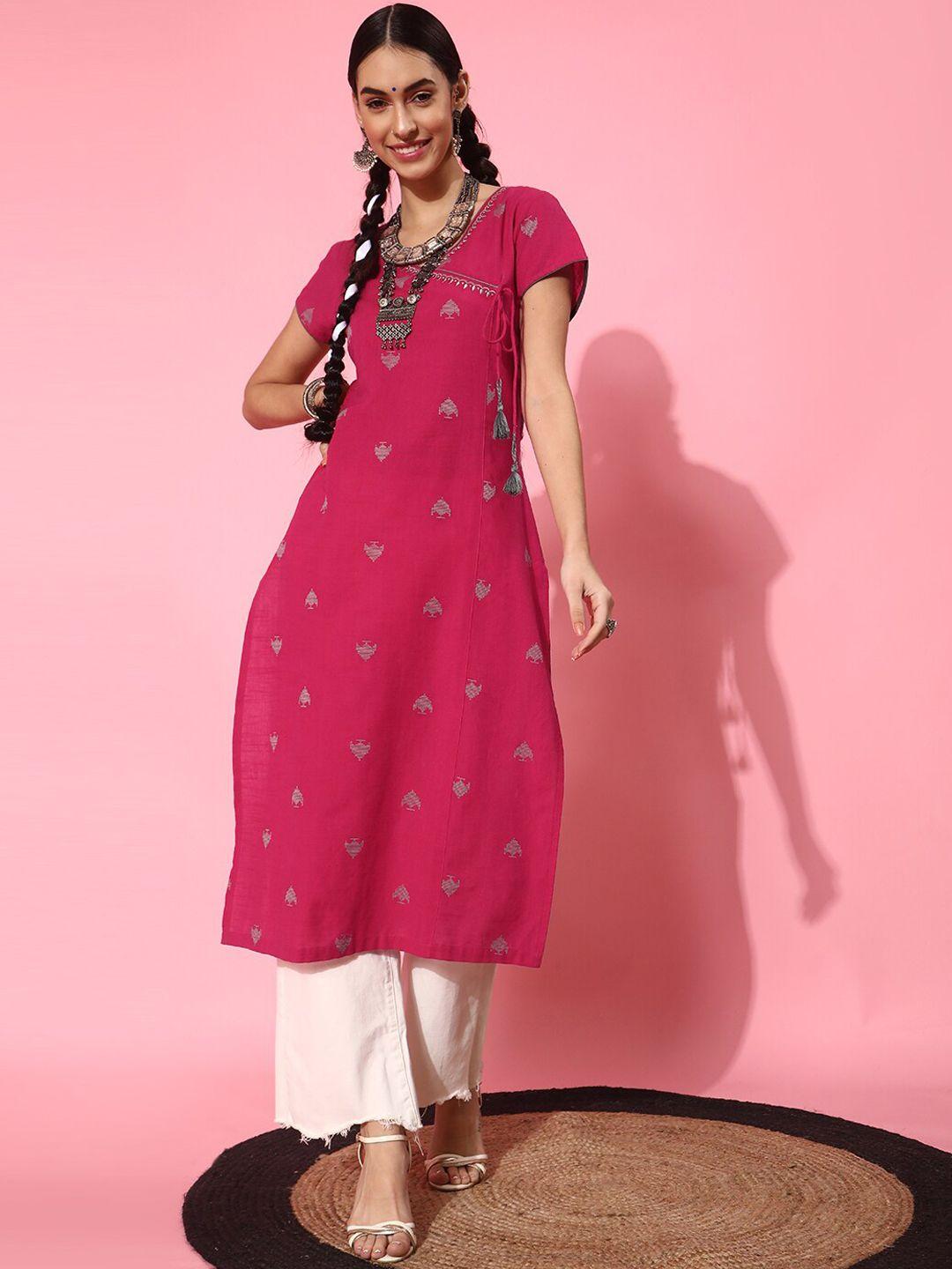 indo street ethnic motif woven design cotton straight angrakha kurta