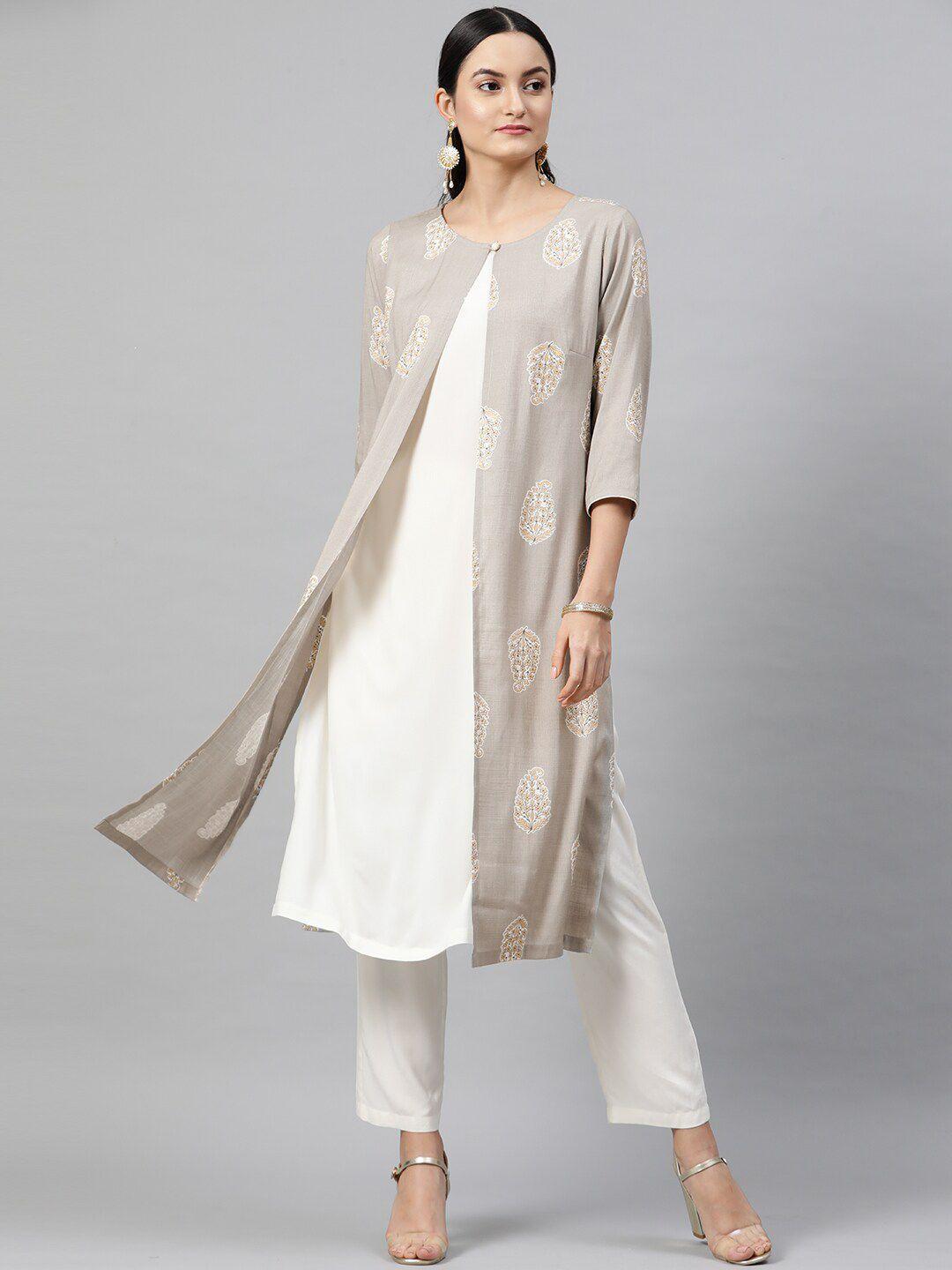 indo street ethnic motifs printed a-line pure cotton kurta with trousers