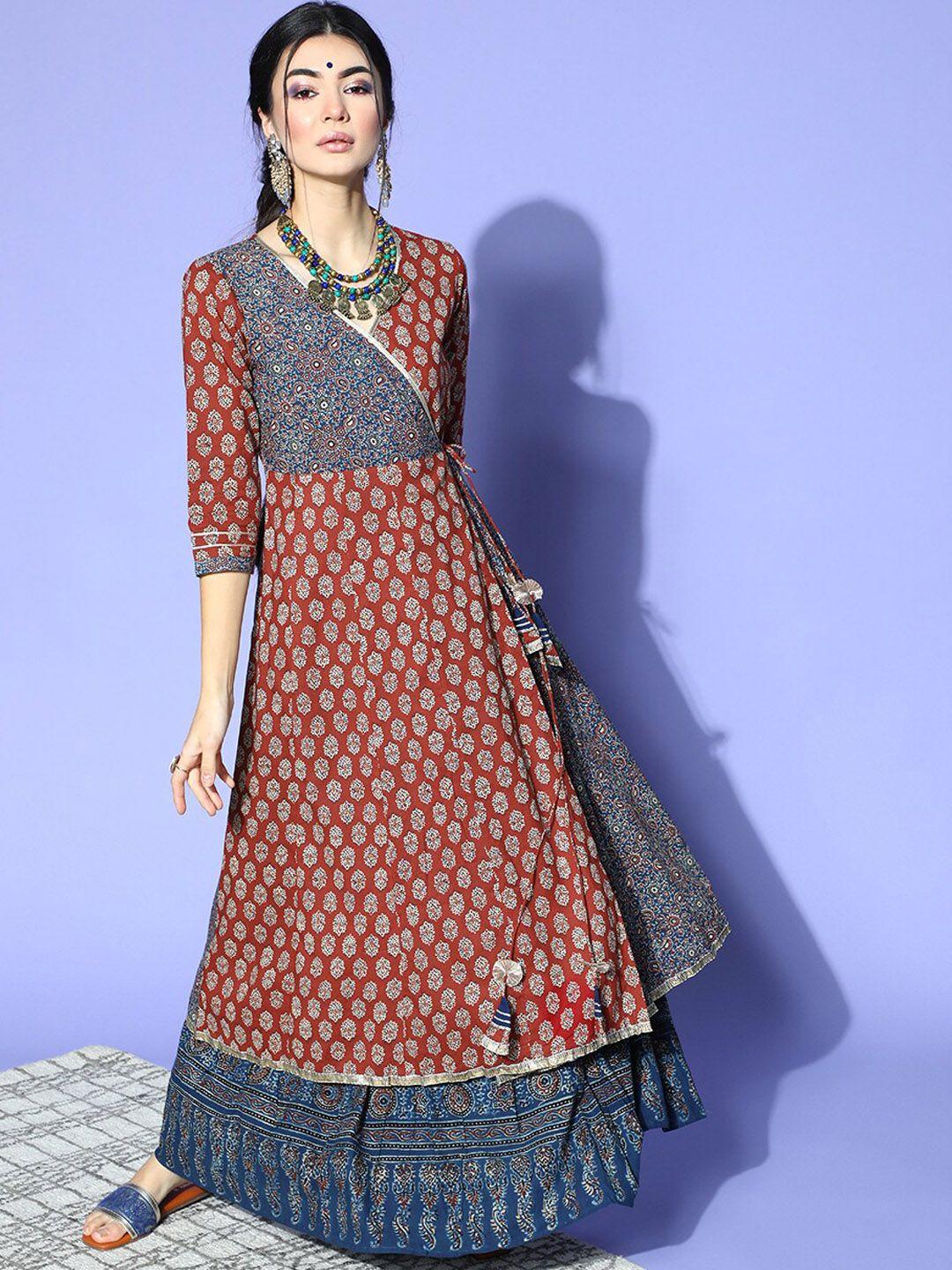 indo street ethnic motifs printed pure cotton anarkali kurta