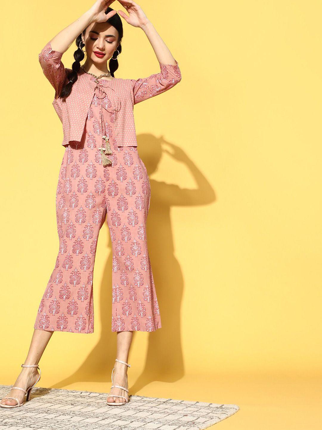indo street ethnic motifs printed pure cotton basic jumpsuit with jacket
