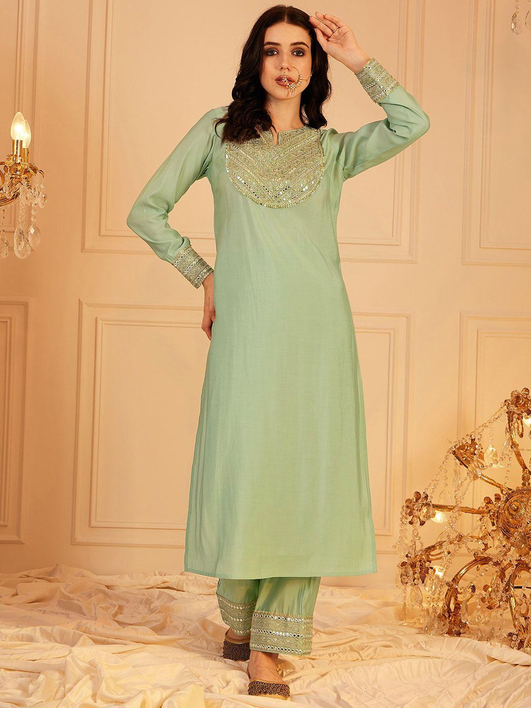 indo street ethnic motifs yoke design sequinned straight kurta with trouser