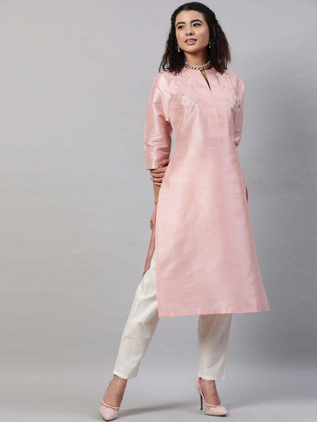 indo street floral embroidered thread work kurta