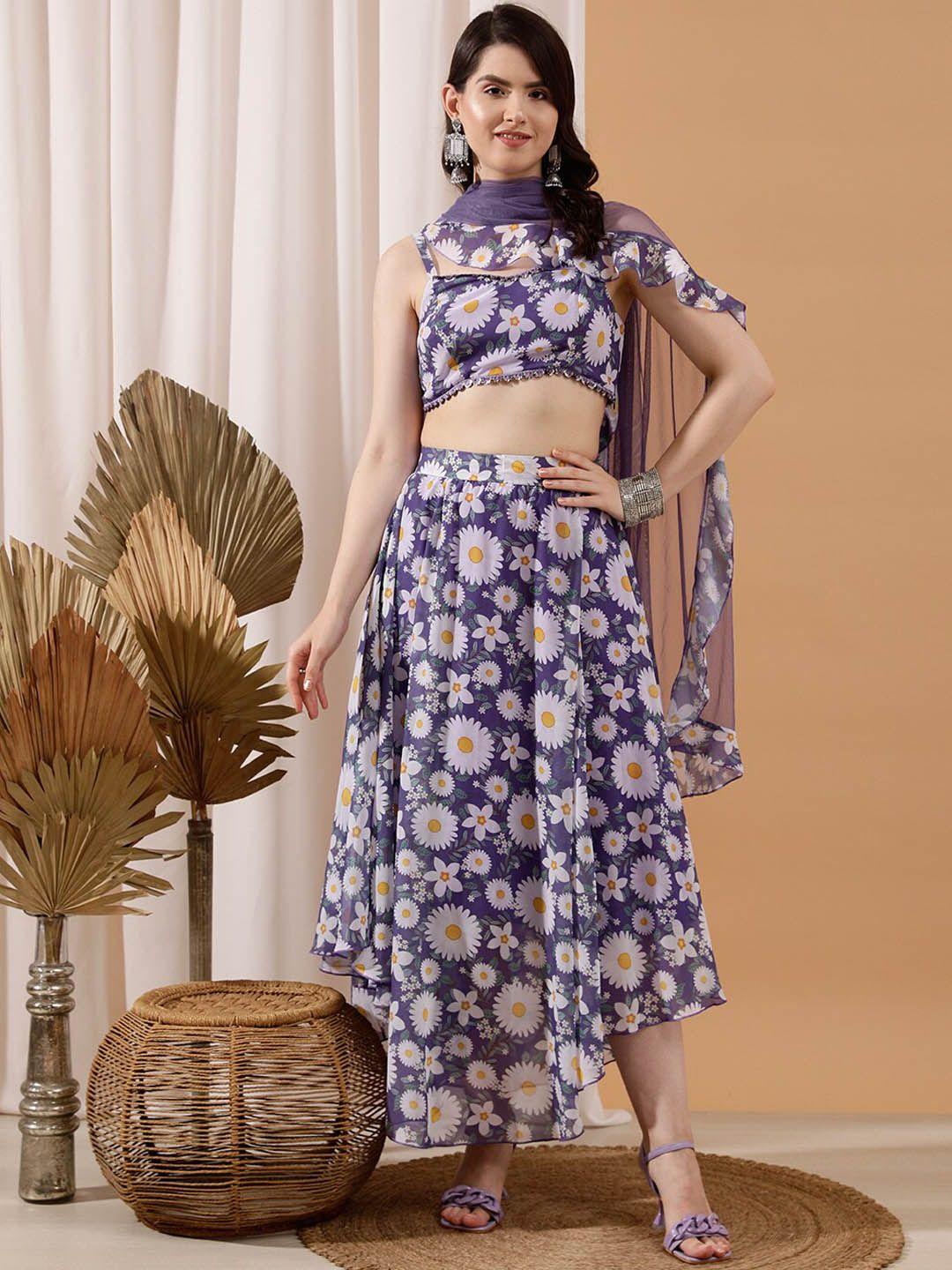 indo street floral printed crop top & skirt