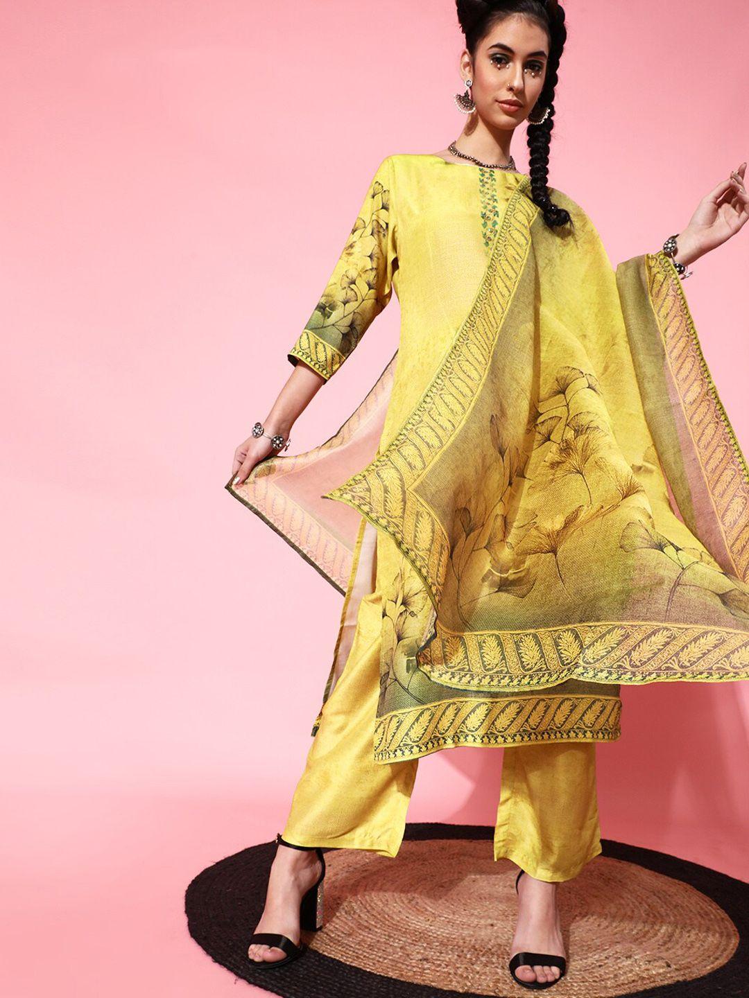 indo street floral printed pure cotton kurta with palazzos with dupatta