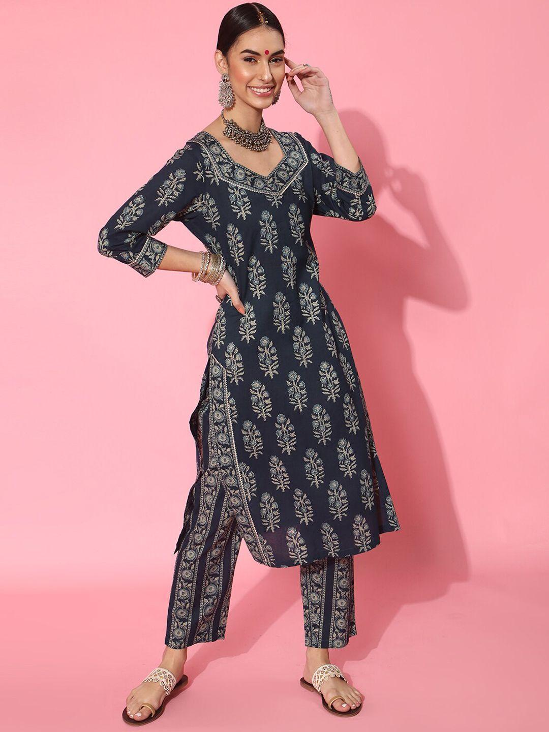 indo street floral printed pure cotton kurta with trousers