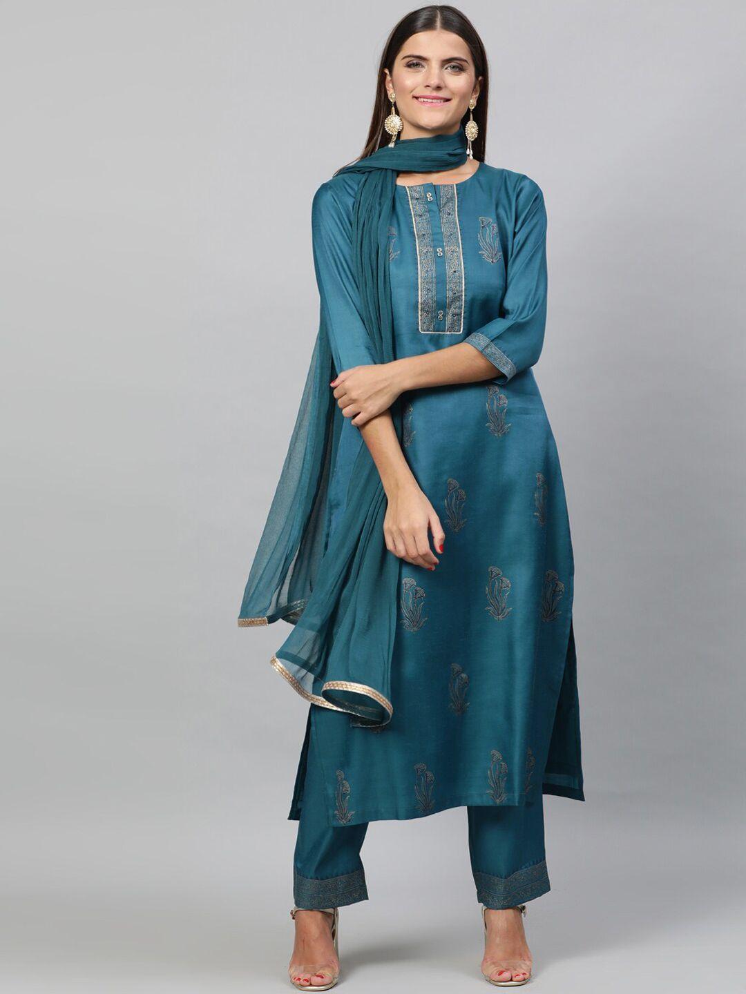 indo street floral printed sequinned satin kurta with trousers with dupatta