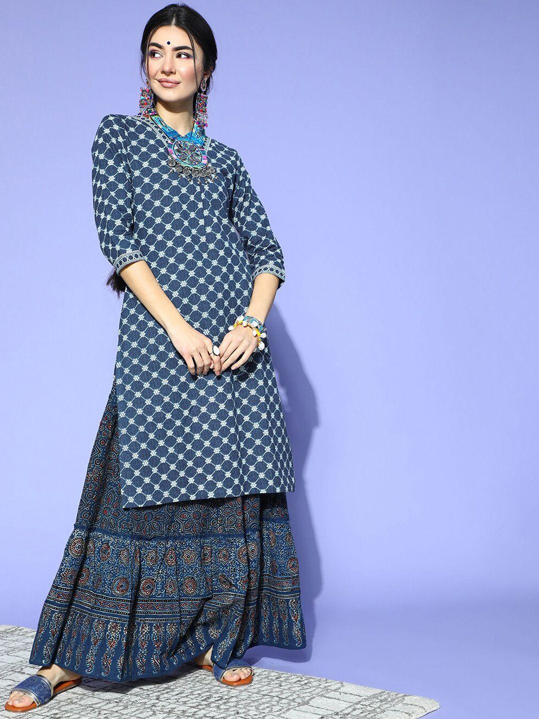 indo street geometric woven design cotton kurta