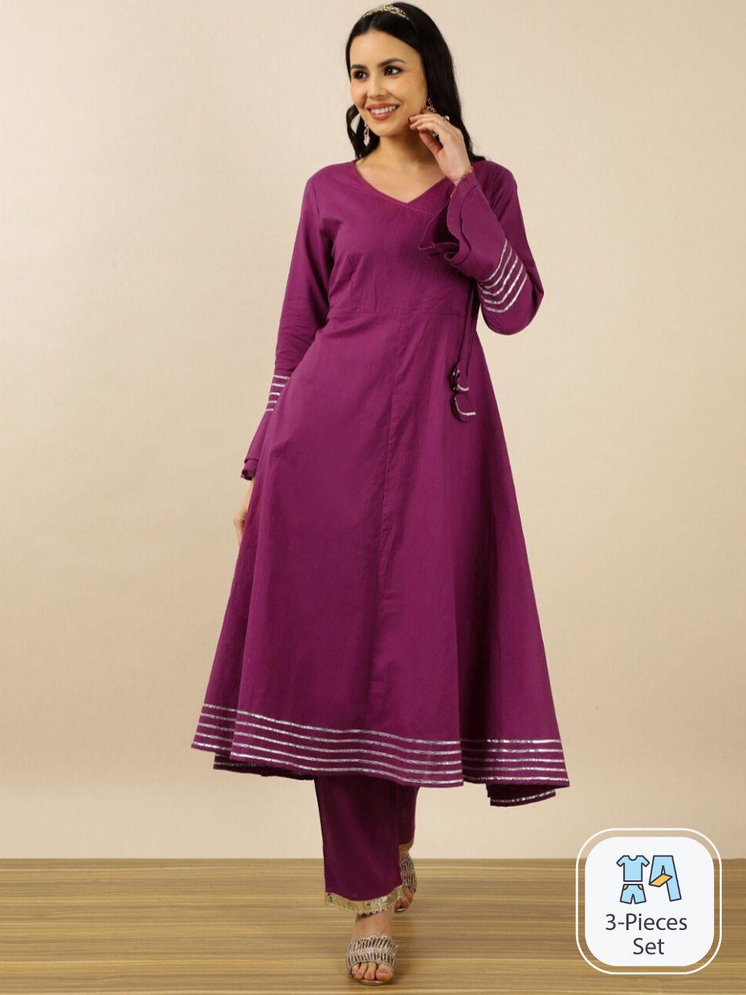 indokash angrakha pure cotton gotta patti kurta with trousers & dupatta