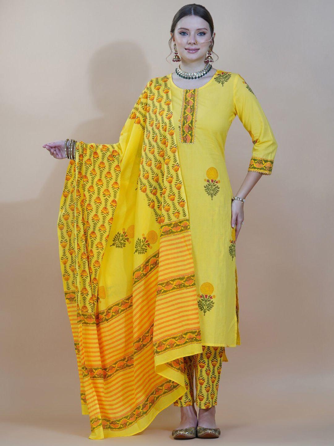 indokash floral printed gotta patti pure cotton kurta with trousers & dupatta