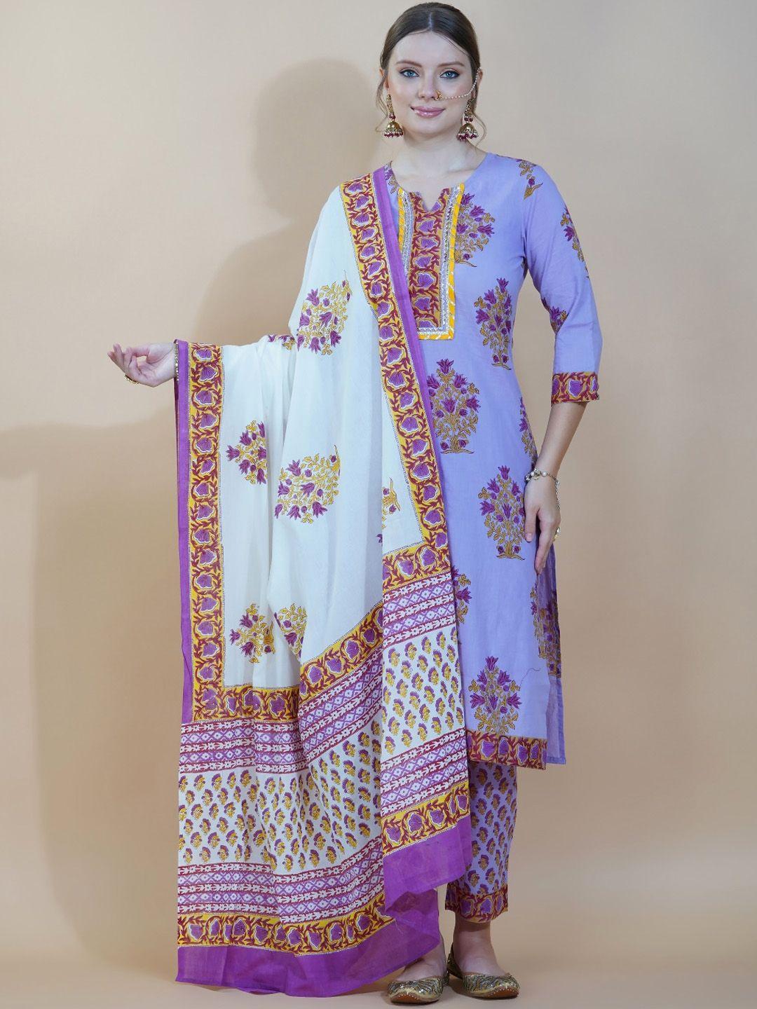 indokash floral printed gotta patti pure cotton kurta with trousers & dupatta