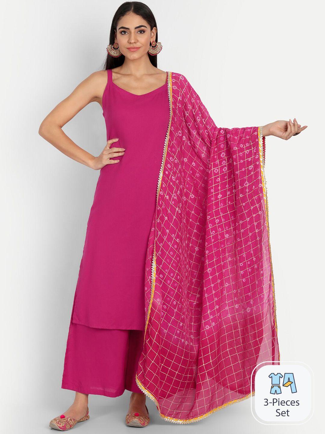 indokash regular pure cotton kurta with palazzos & dupatta