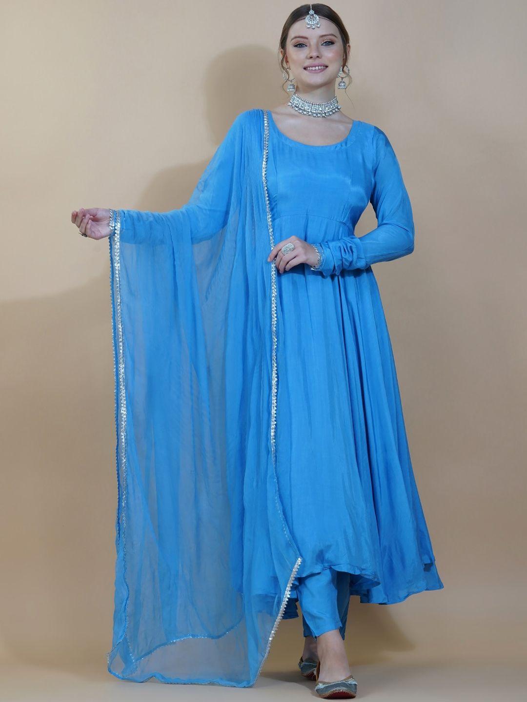 indokash round neck pure silk kurta with trousers & dupatta