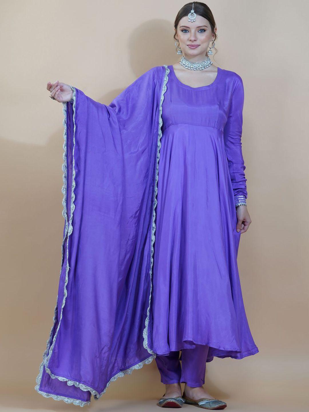 indokash round neck regular anarkali pure silk kurta with trousers & dupatta