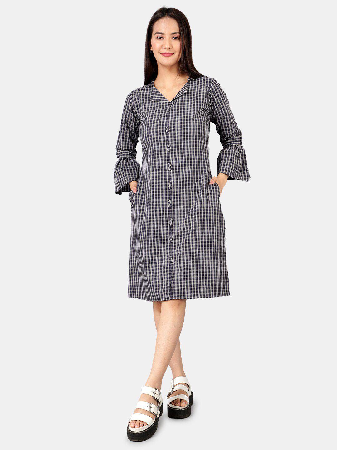indophilia checked bell sleeves cotton shirt dress