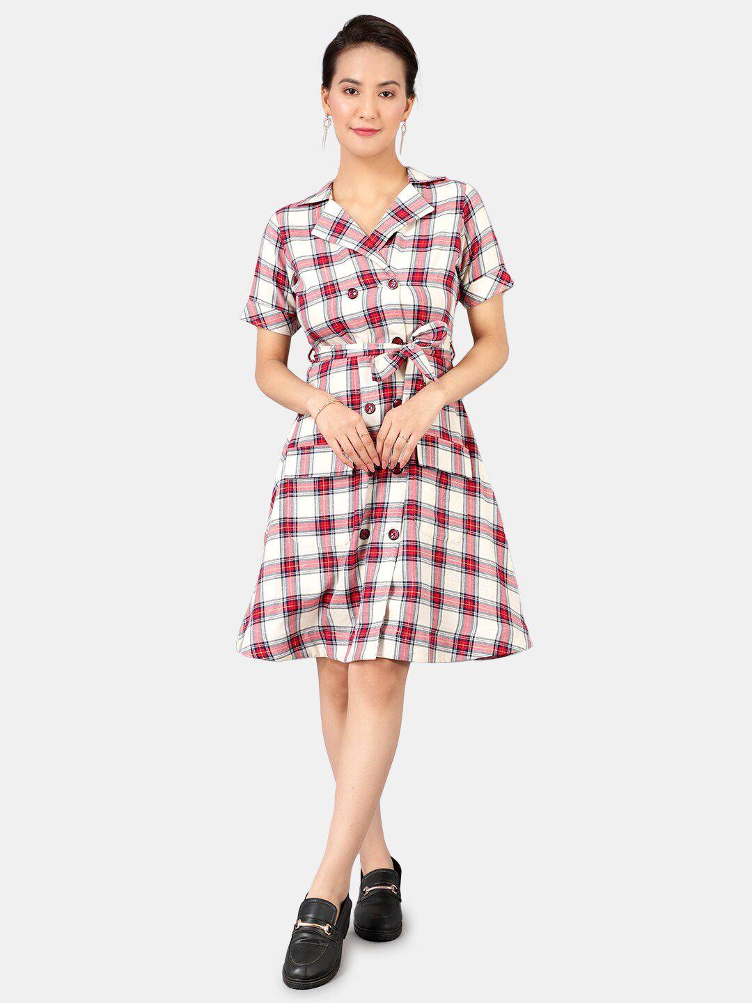 indophilia checked cotton shirt dress with belt