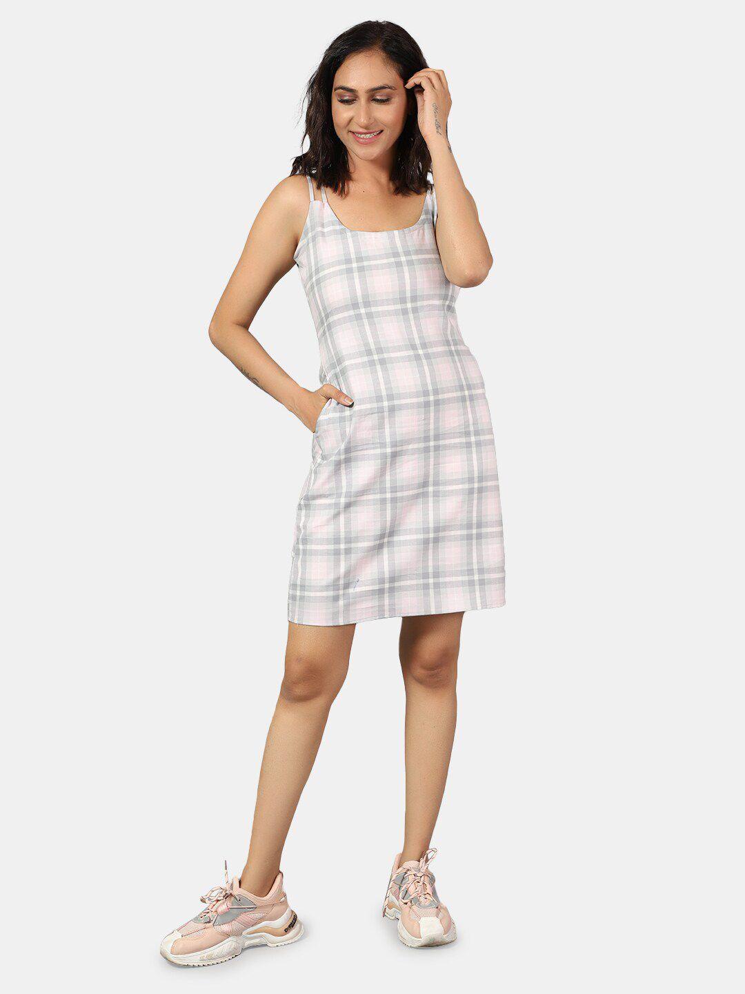 indophilia checked pure cotton a-line dress