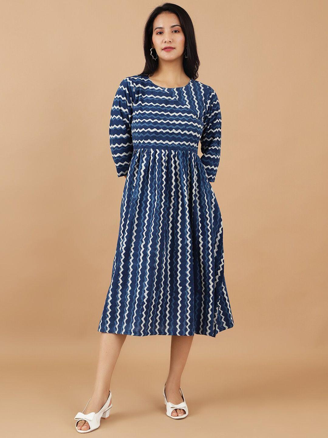 indophilia chevron printed fit & flare midi dress