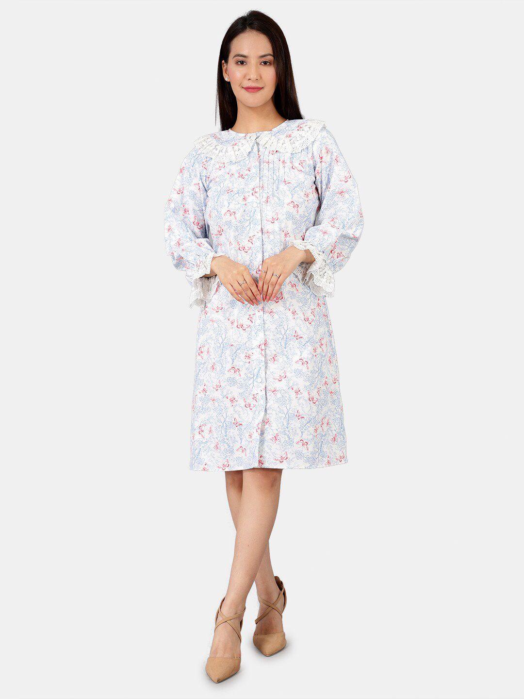 indophilia floral printed peter pan collar cotton a-line dress