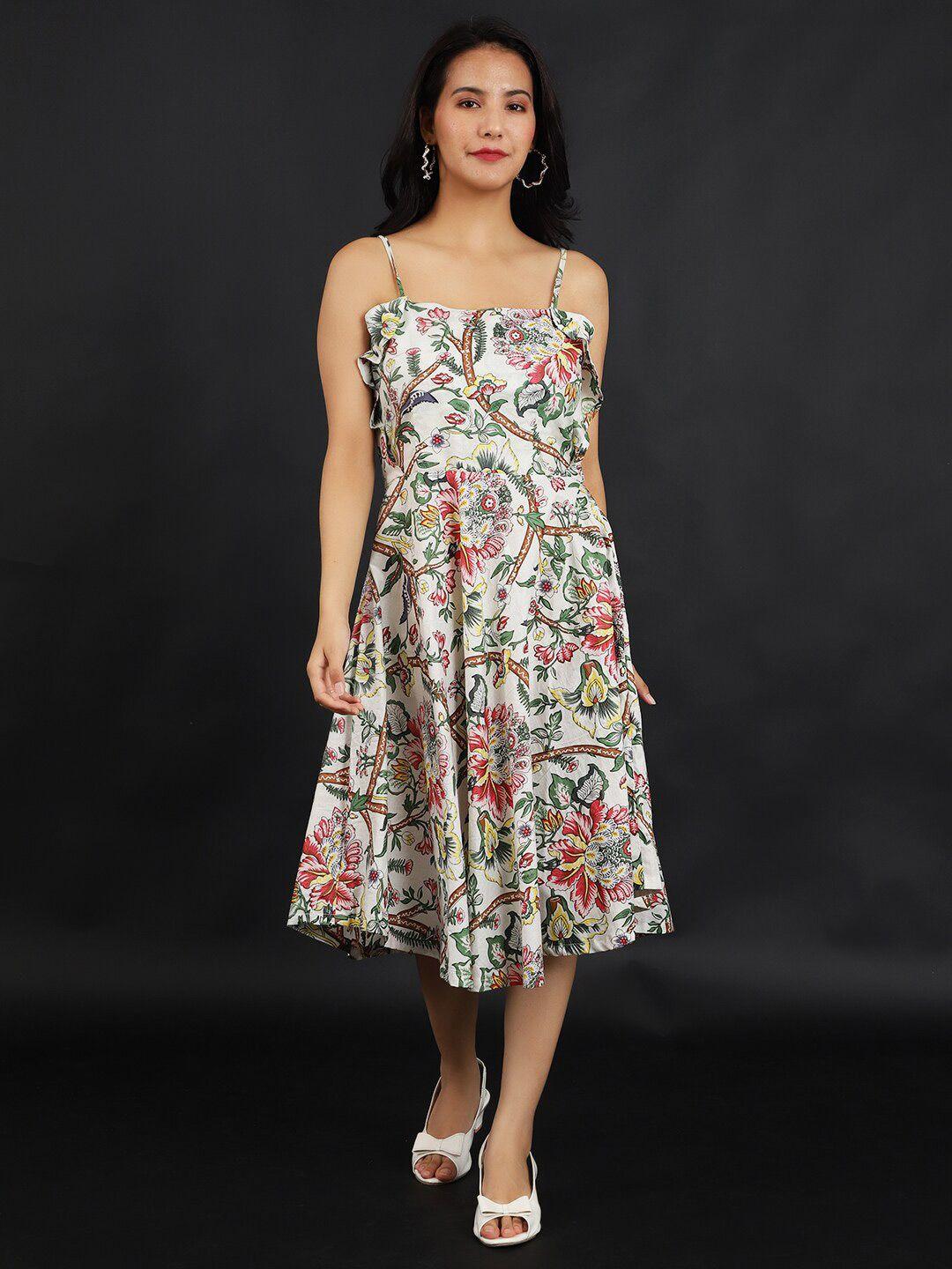 indophilia floral printed shoulder straps cotton a-line dress