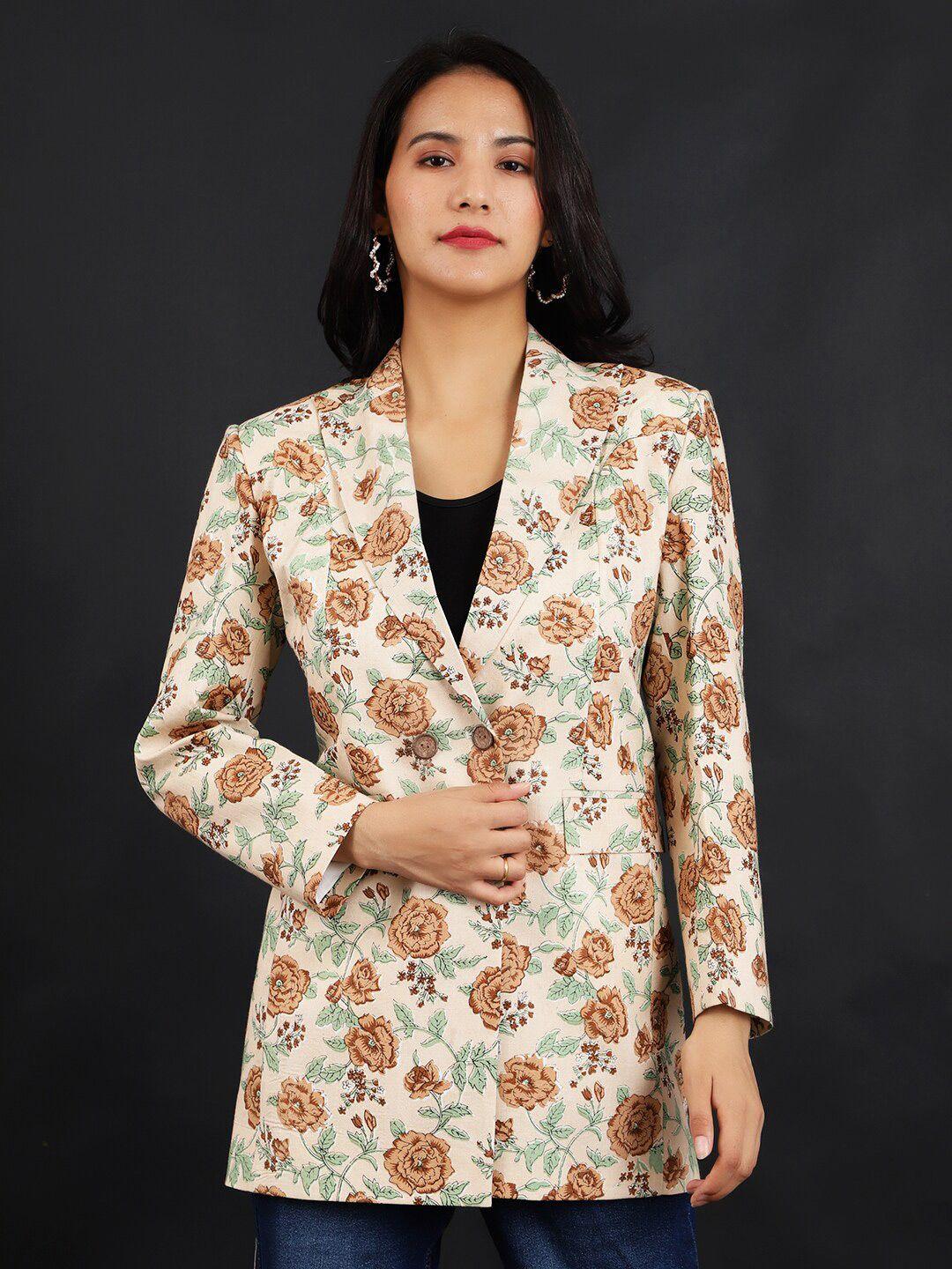 indophilia floral printed single-breasted jaipur cotton satin casual blazer